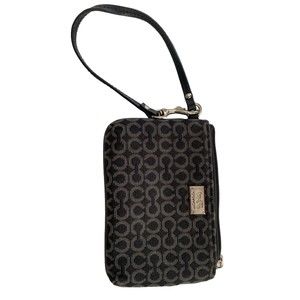 Coach Art Op Black & White Signature C Logo Leather Trim Wristlet Wallet